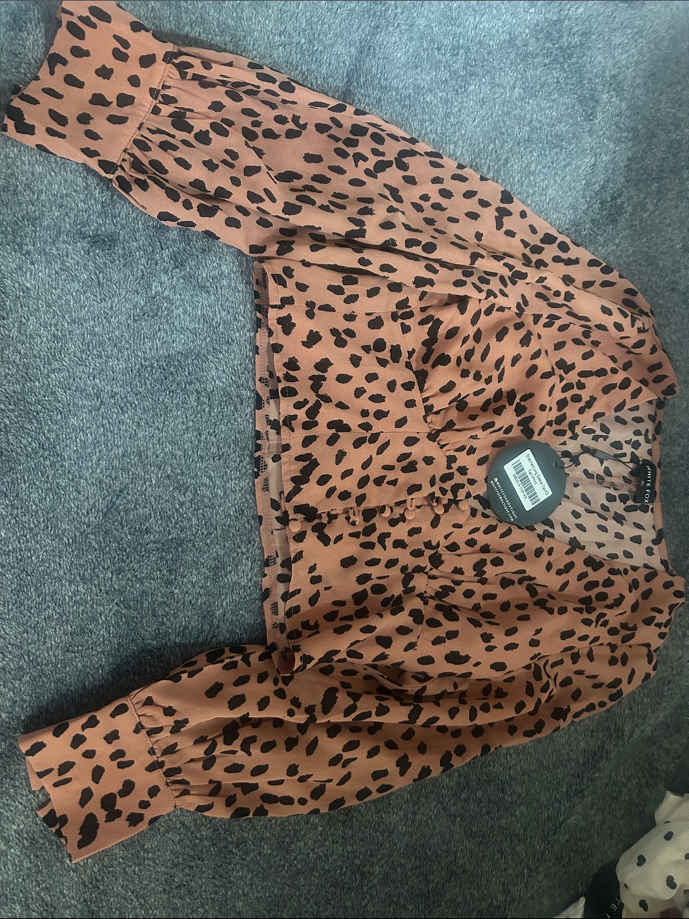 White Fox Boutique Rust Leopard Print Long Sleeve Blouse